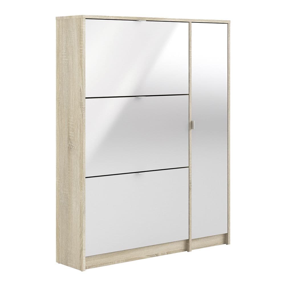Footwear Shoe cabinet w. 3 tilting doors and 2 layers +  1 door in Oak structure White high gloss